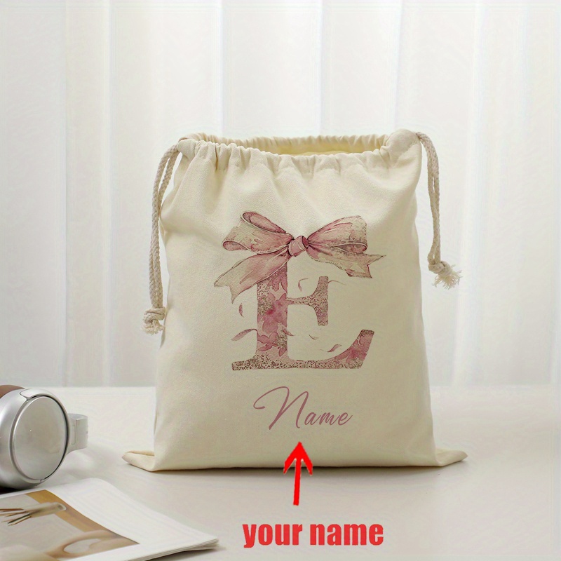 TEMU 1pc Personalized Monogram Tote Bag With Pink - Custom Name Durable Polyester Machine-washable Foldable For Women, Travel, Beach, - Wedding