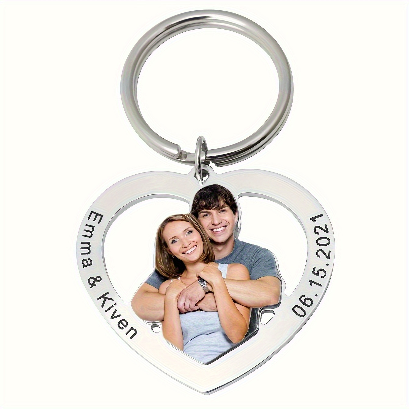 TEMU 1 Portachiavi personalizzato a forma di cuore in acciaio inossidabile, opzioni a forma di cuore e , foto personalizzata e incisione, resistente