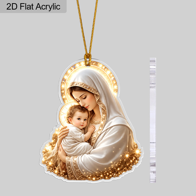 TEMU Colgante 2D de acrílico de y Jesús, adorno religioso navideño dorado , decoración colgante, regalo familiar para árbol de Navidad, coche,