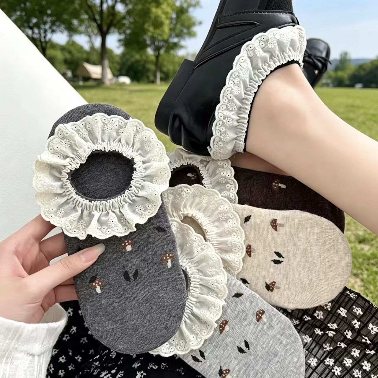 TEMU 5 Pairs Women's Lace Trim Short Socks Summer Style Ballet Boat Socks Low-cut Floor Socks