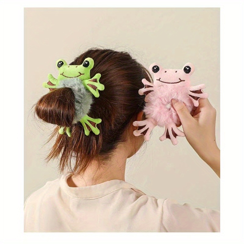 

1pièce Flanellette Frog Hair Tie - Support de queue de cheval élastique souple et extensible, accessoire de cheveux à thème animal mignon pour femmes