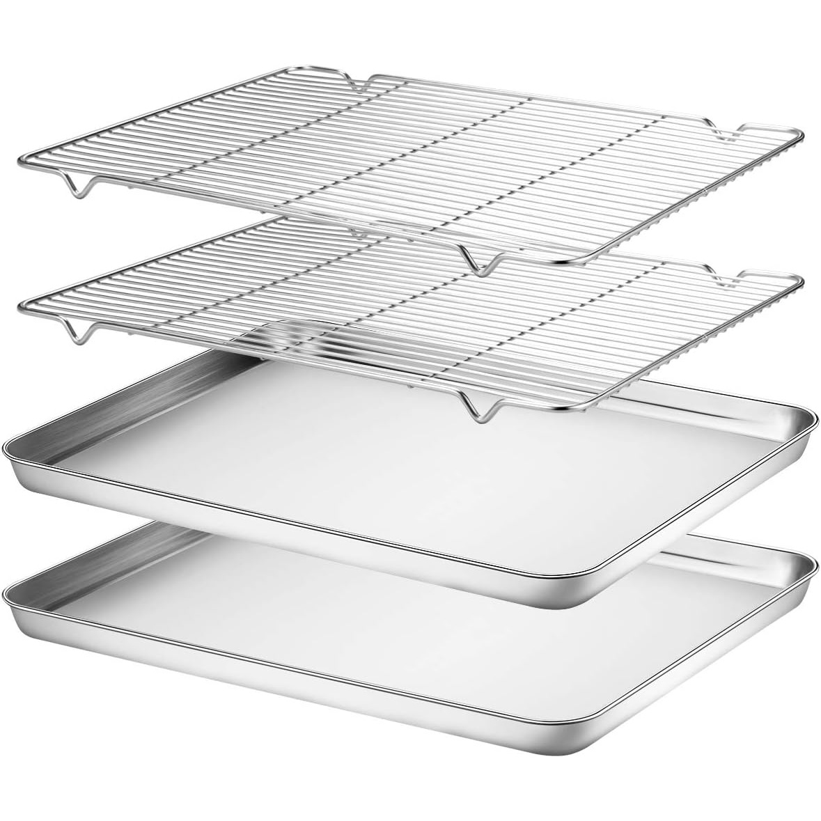 TEMU Ensemble de cuisson en acier inoxydable [2 feuilles + 2 supports], Dimensions 16 X 12 X 1 pouce, Sûr pour les aliments, Durable et Facile à