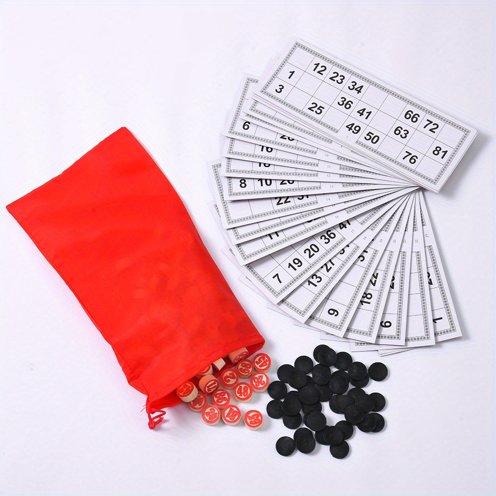 Image of Retro Wooden Bingo Board Game Set Includes Classic 20 Digital Cards And 90 Chess Pieces, Suitable For Large Family Parties, Adult Festivals