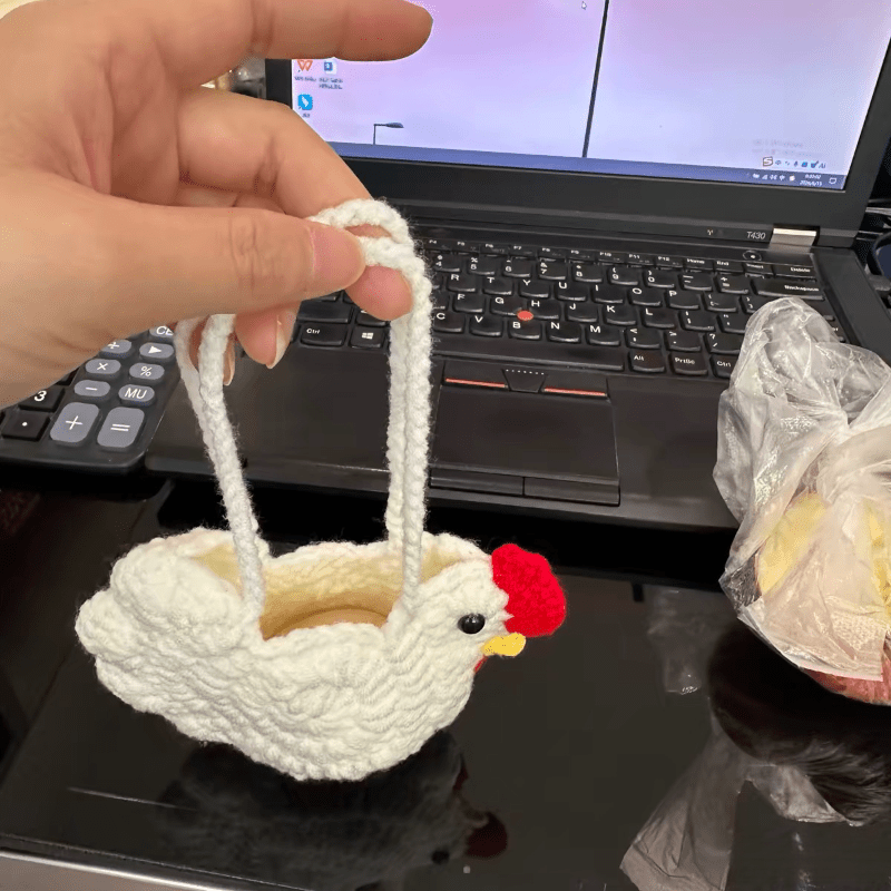 TEMU Commuting-carrying Handbag, Handmade Crocheted Chicken Handbag, Cute Cartoon Chick Yarn Storage Pouch, Portable Purse For And Small Items
