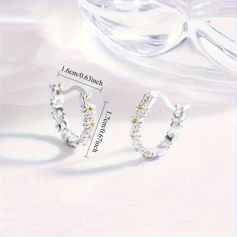 925 Silver Chrysanthemum Earrings Golden Tone