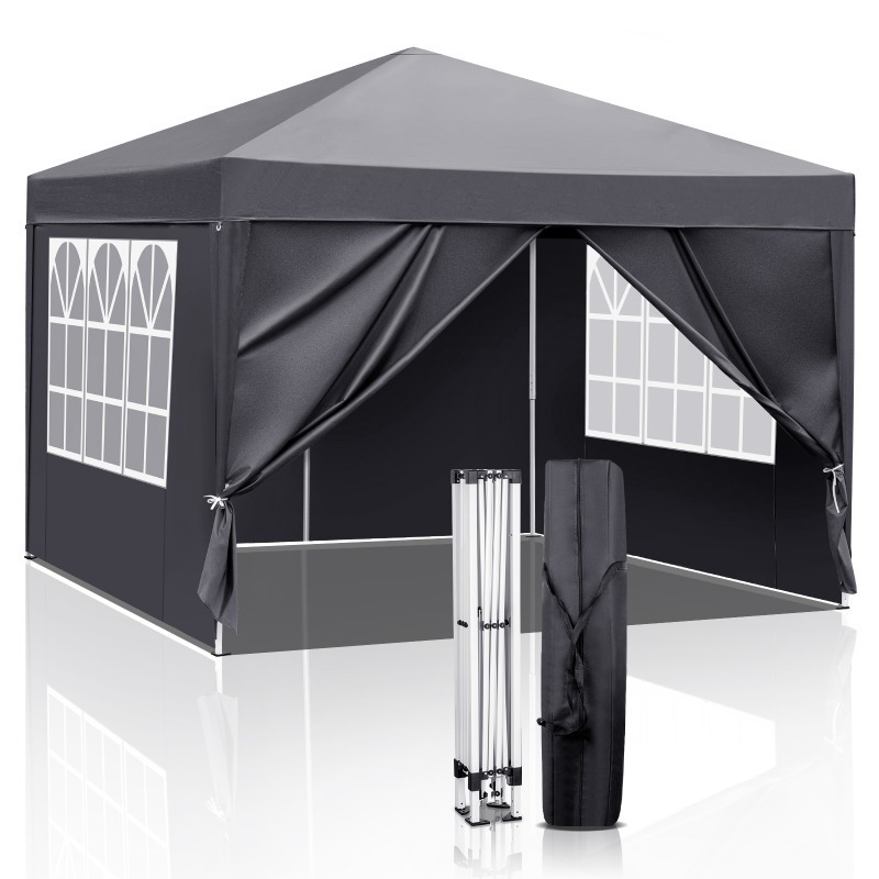 10x10ft Foldable Canopy – In Dark Grey & Green, 4- With 2 Doors And 2 Windows, Powder-coated Tubes For Durability, Ultra-portable