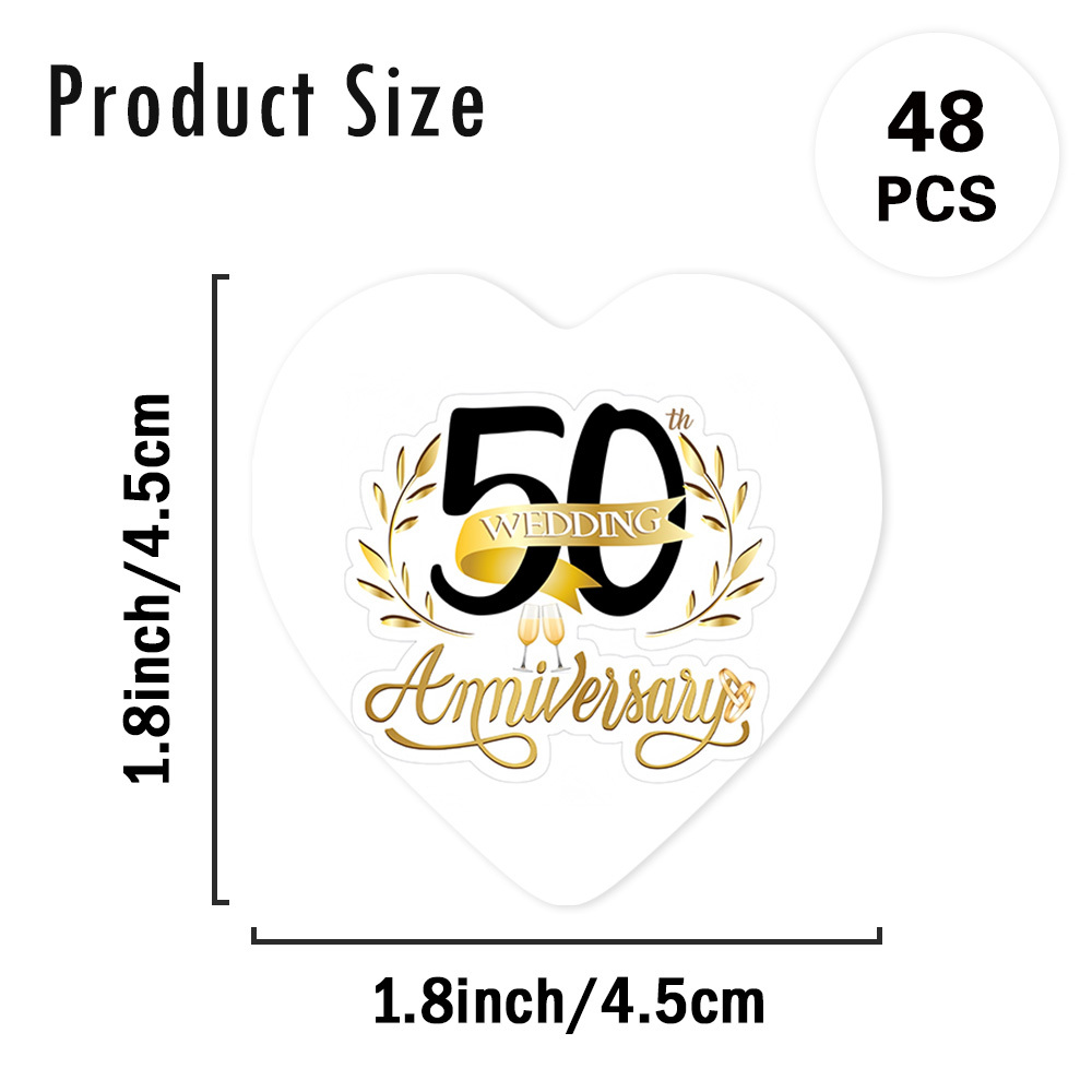 TEMU Un set di 48 etichette regalo a forma di cuore con la scritta "Buon San ", decorate con un design che "50" e rami di in uno stile elegante. per
