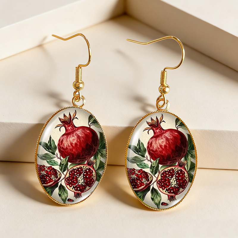 TEMU 1 Par de Pendientes Redondos de , Colgantes Ovalados Dorados, Joyería de Moda con de Vidrio, Sin Batería