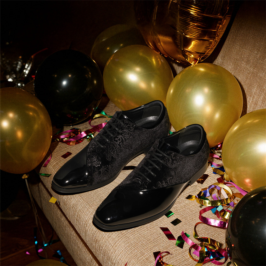 Patent Faux Leather & Velvet Lace-Up Formal Oxford Shoes for Men Dress Tuxedo Men main image 4