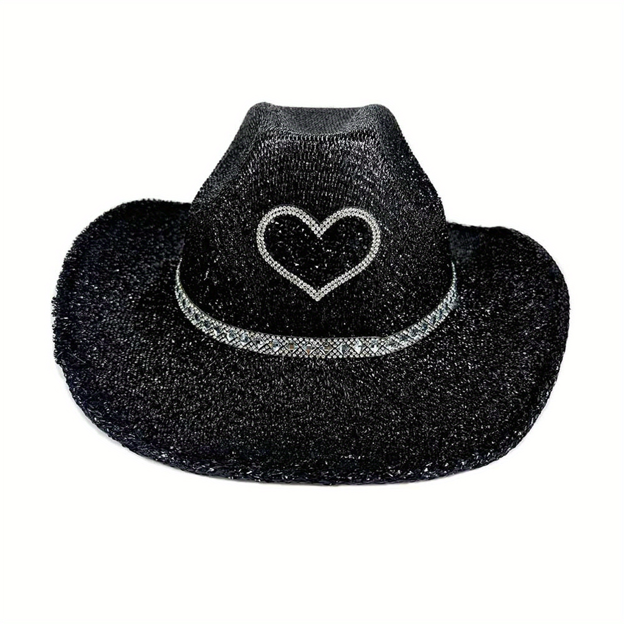 womens sparkling heart sequin cowgirl hat wide - Temu display picture 1