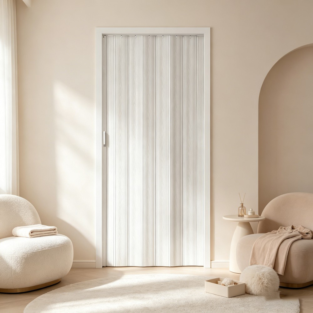 Cuttable White Pvc Interior Accordion Foldable Sliding Door 80x203cm, Foldable Closet Partition Door For Bedroom Bathroom