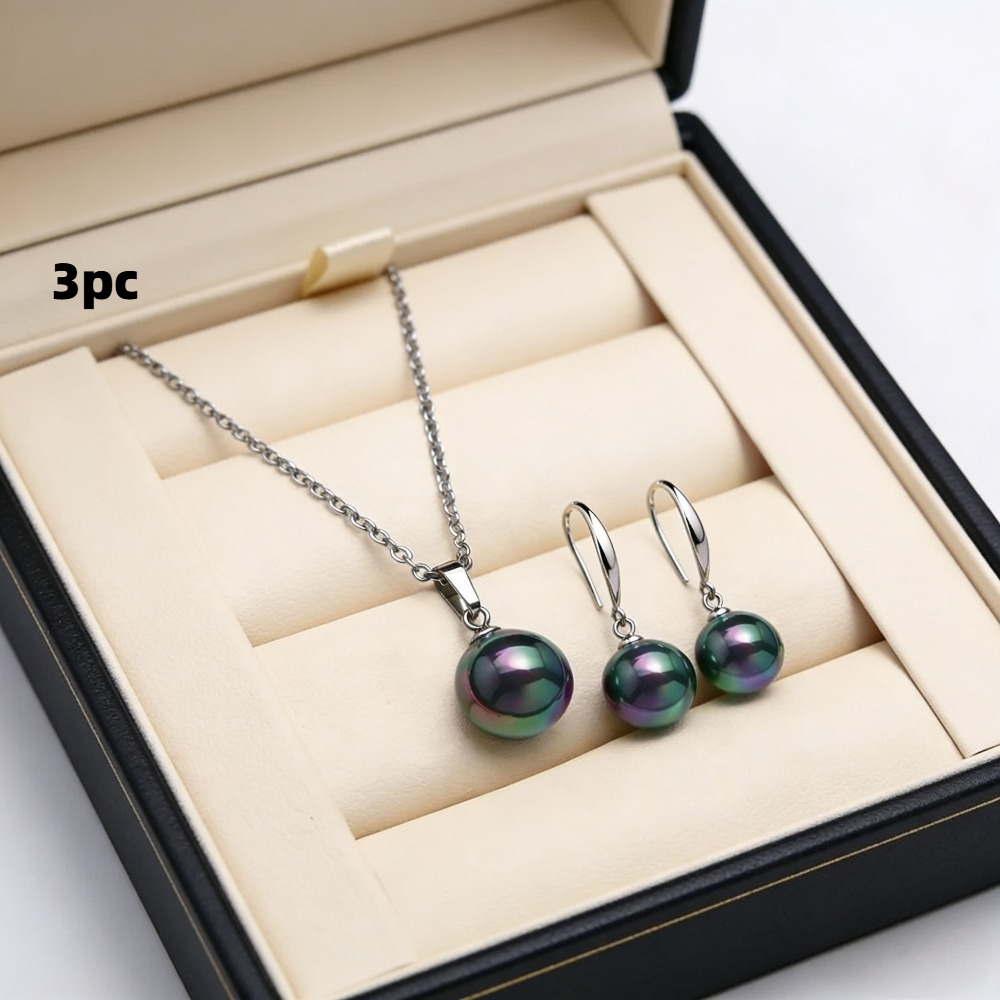 TEMU 3pcs Round Pendant Necklace And Earrings Women's Jewelry With 12-13mm Pearl, 18 + 2 Inches In Length, Symbolizing That Lasts Forever And A