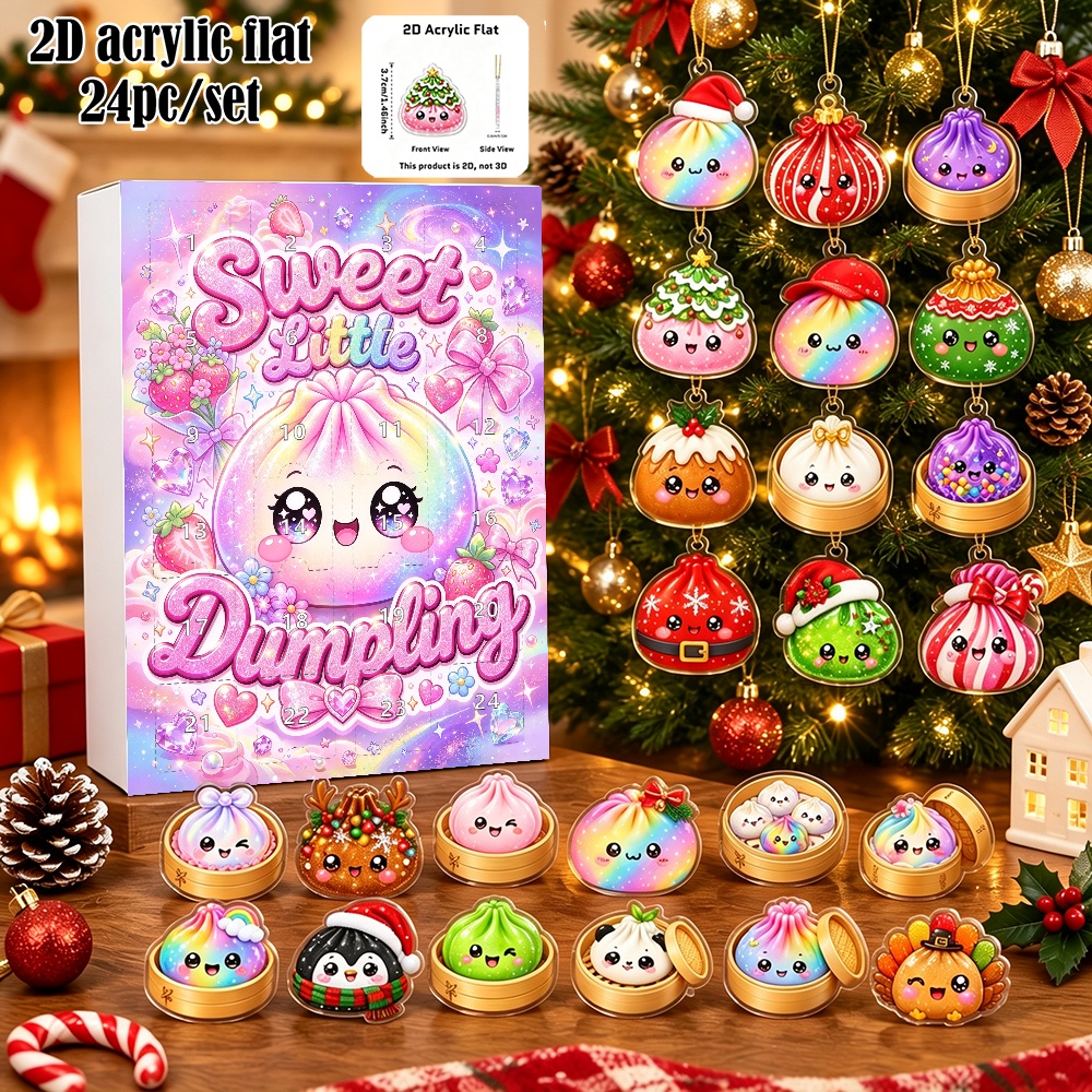 TEMU 2D Plat, 2D Plat, [2D Plat] 24pcs Kawaii Raisins de la Vieillesse Ornements de Noël Calendrier de l'Avent 24 Jours Boîte Cadeau Acrylique, 24pcs