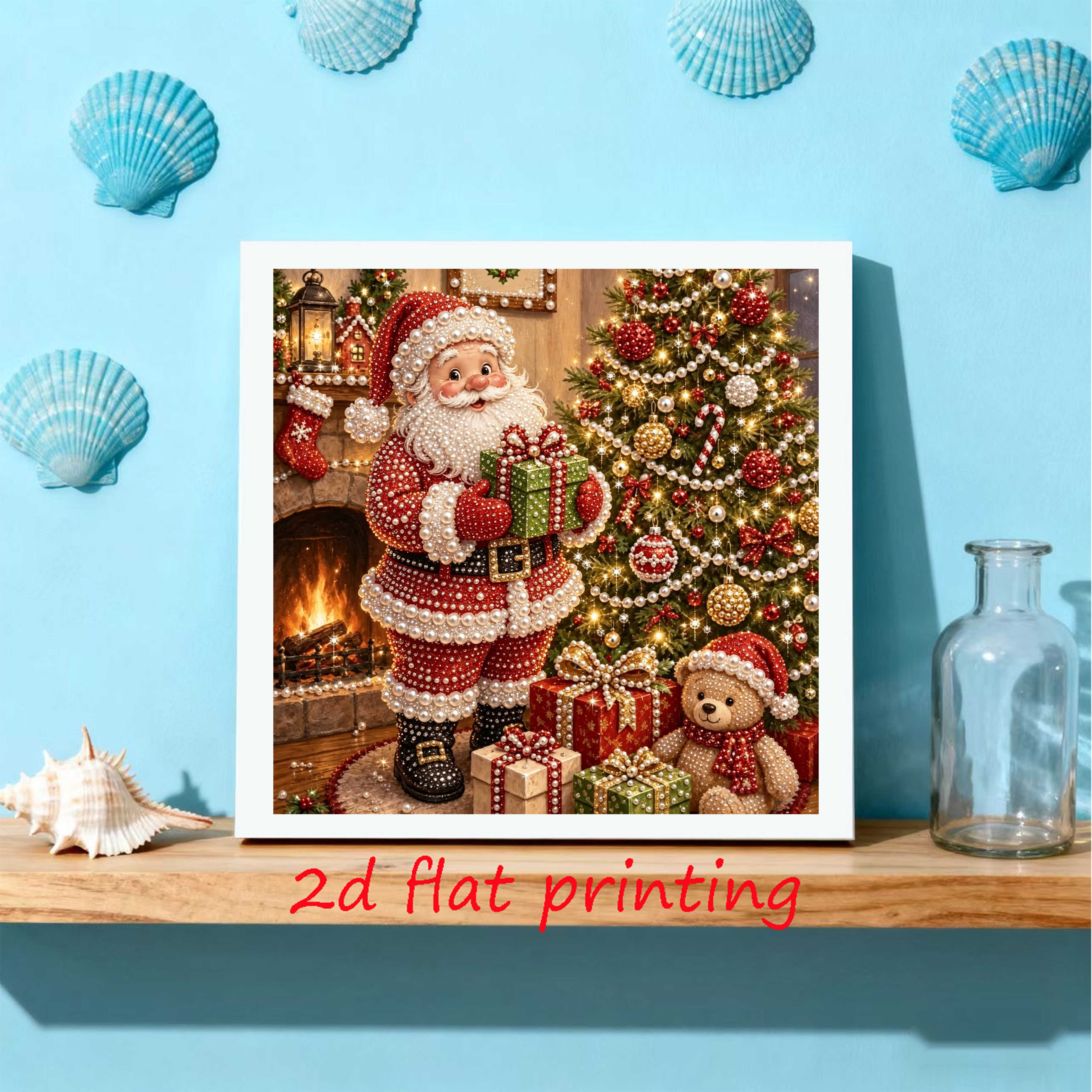 TEMU 2D Platte Print 1 Set Nieuwe Parel Schilderij Set, Kerstman Ontwerp | 5D Parel Schilderij Kit, Geschikt voor Huis Muur Decoratie Kunst, Ideaal