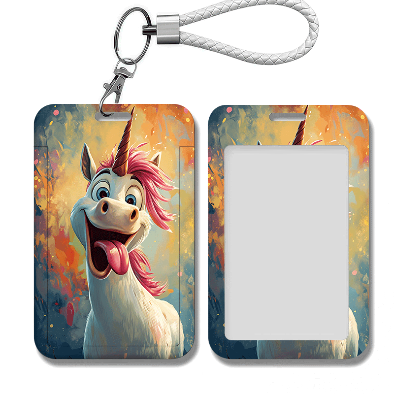 TEMU Porte-cartes Imprimé Licorne Cartoon avec Lanière, Étui à Cartes Portable Adapté aux Infirmières, Médecins, Enseignants, Bureau et École -