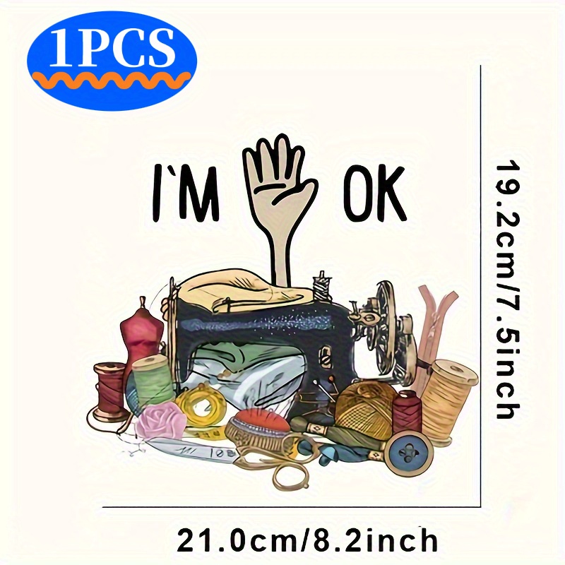 1pc-iron-on Transfers Fabric, Sewing-themed Vinyl Heat Transfer Decals, Durable & Washable Appliques Clothing & Crafts, Mixed Color Pack - Hand & Sewing Design