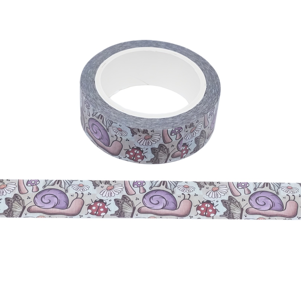 TEMU 1pc Hand-painted Countryside Snail Ladybug And Washi Tape With Insect Floral Patterns, Fresh For Journaling Collage Decoration Materials