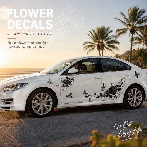 1 set of car body stickers flower vine pattern self side truck vinyl hood decal car side door decoration sticker accessories suv truck motorcycle door wall laptop