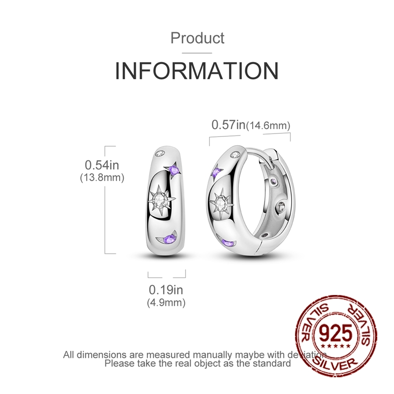 Women's 925 Sterling Silver Sun, Moon, and Stars Earrings