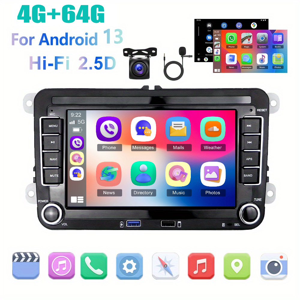 Image of Podofo 4+64g 13 Car Radio For Vw Golf , , Seat With Wireless Carplayer And Auto, Touch Link Gps Navi Wifi Hifi + Ahd Backup Camera+mic