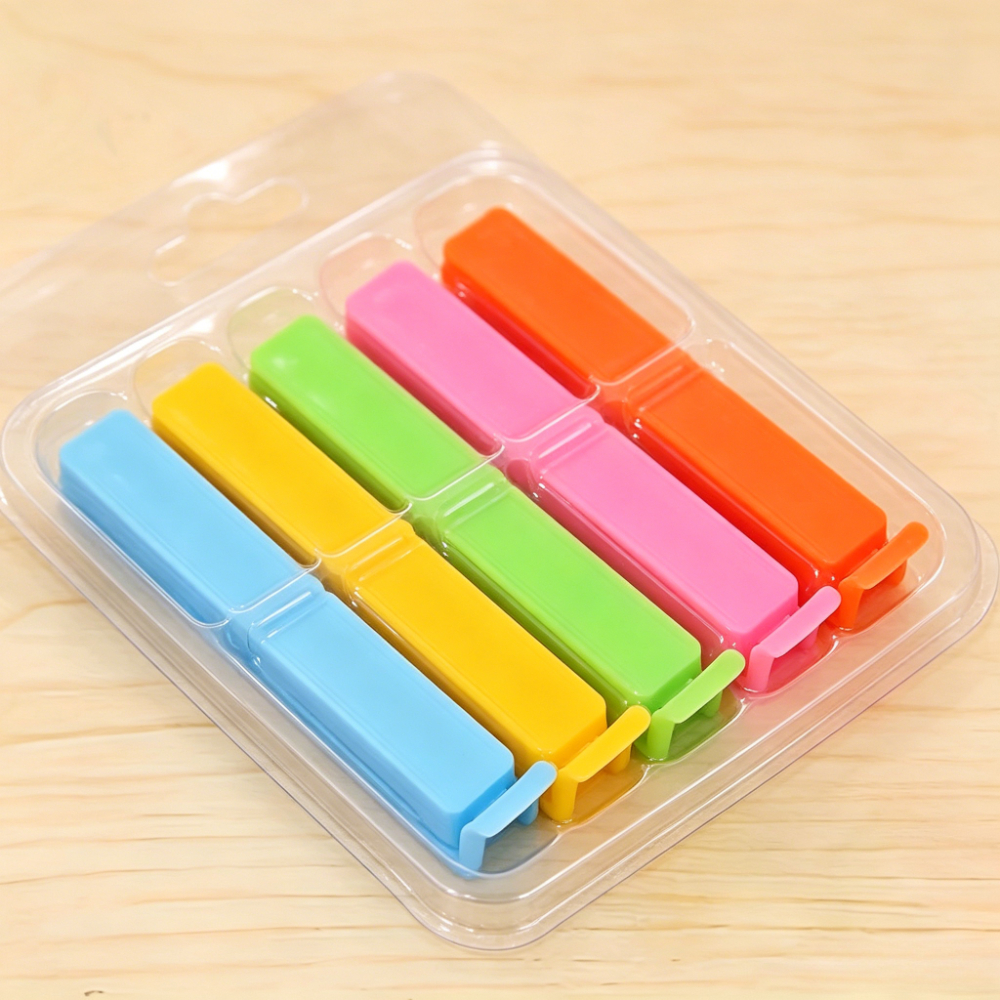 9pcs Food Sealing Clips Set, Double Airtight Seal, Moisture-proof Fresh Keeping, Assorted Colors, Snack Coffee Bag Clips, Kitchen Storage Organizer Must-have