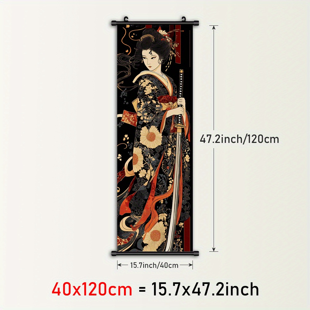 TEMU 2d Flat, 2d Flat, 1pc Framed Sword Plastic Hanging Painting, Floral Patterns Canvas Wall Art, Scrolls Painting Poster, Black Background Home