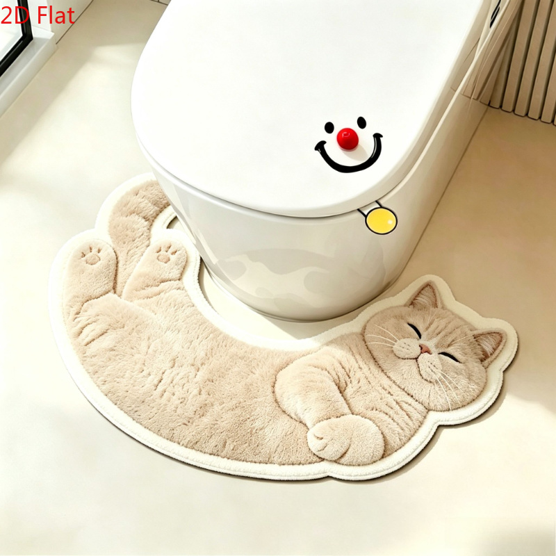 TEMU Tappeto in velluto 900G+9Mm e con stampa gatto 2D piatto, e , lavabile, per bagno, tappeto in peluche facile da pulire, in stile , , , per la