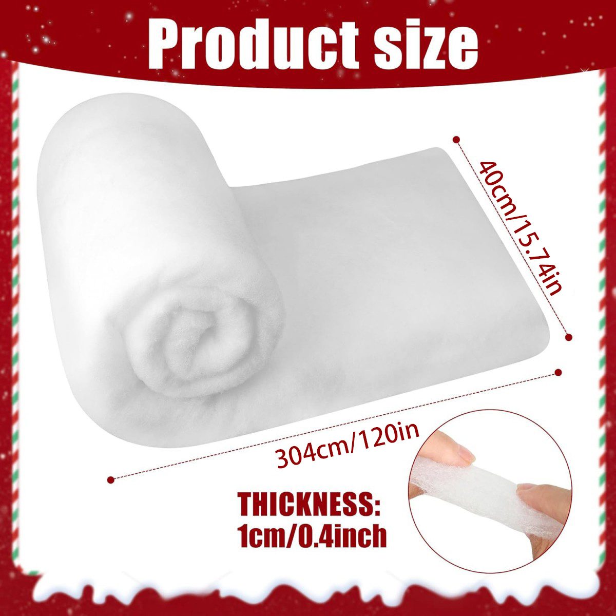 TEMU Artificial Snow Carpet Roll, 40 X 304cm / 15.74 X 120in Soft Fluffy Fake Snow Carpet, Non-shedding And Cuttable Reusable , Christmas Tree Snow