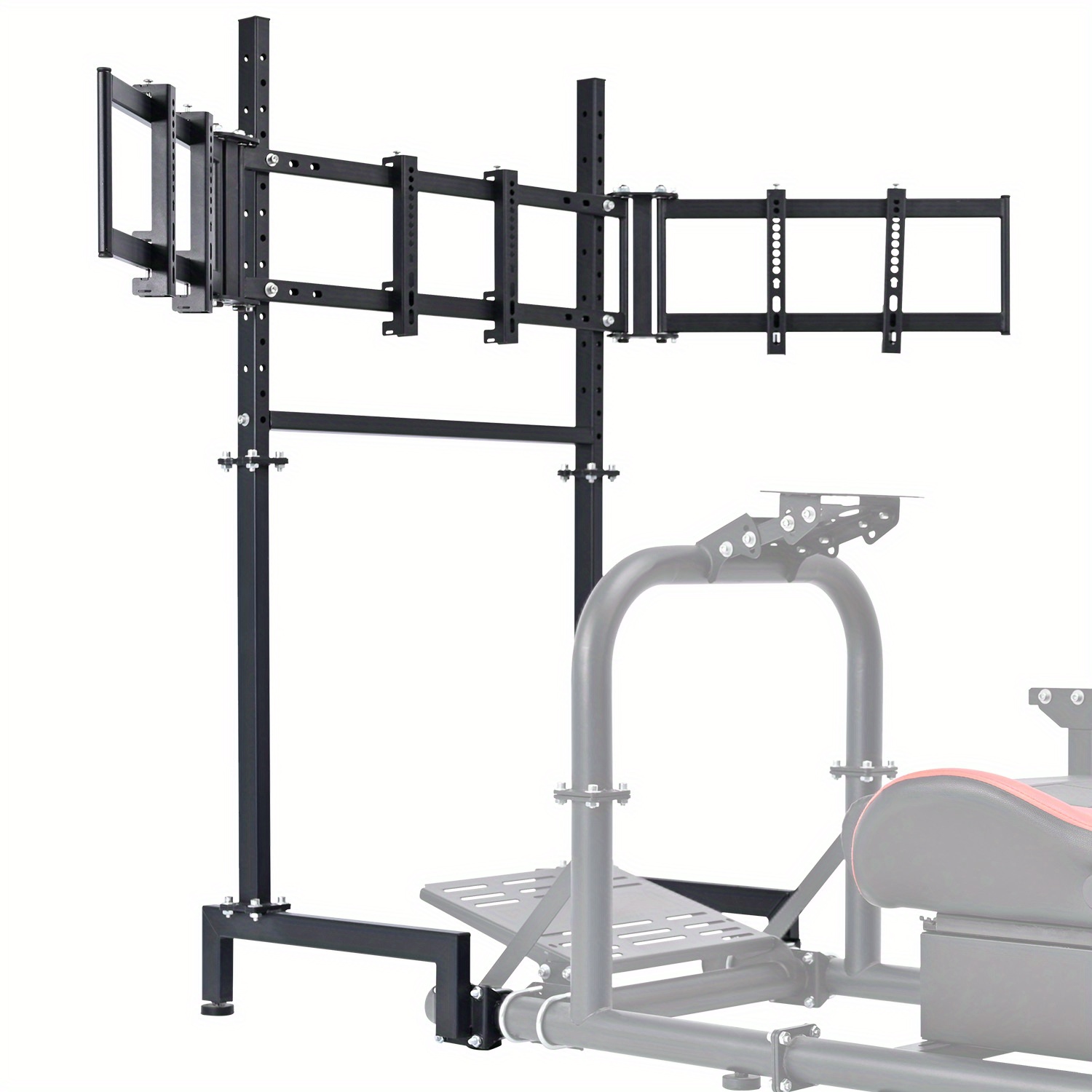 Minneer Sim Racing Triple Monitor Stand With Adjustable Height & Width For 24-32 Inch Display Tv Mount Compatible With Round Tube Racing Sim Cockpit