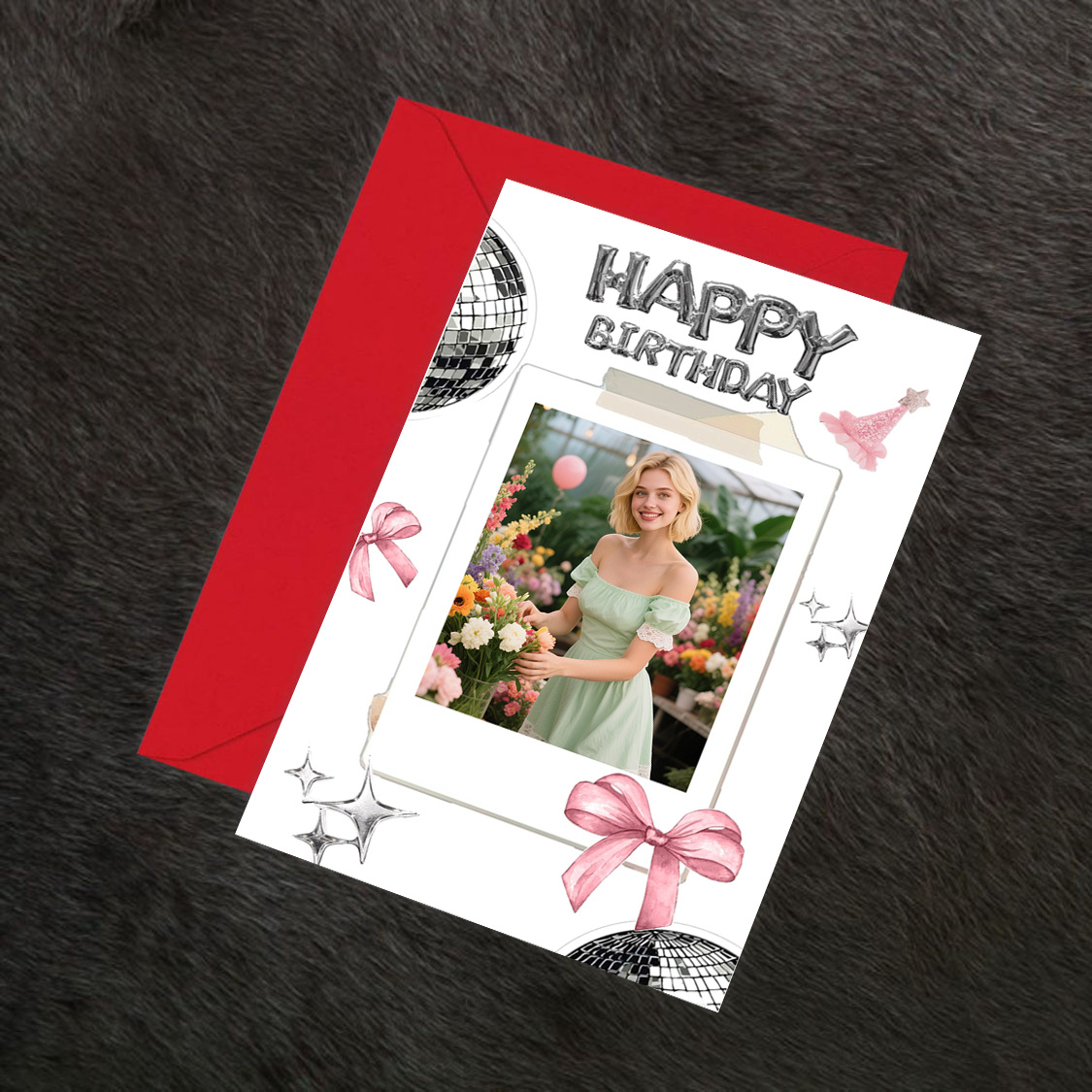 1pc, Custom Personalized Photo Birthday Card, Birthday Celebration With Floral Elements, Best Birthday Gift For Her Him