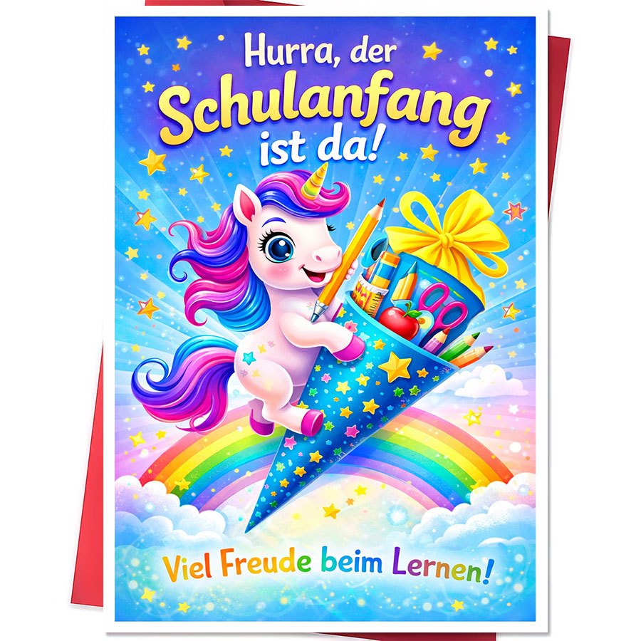 TEMU 1 Greeting Card + 1 Envelope1pcs Greeting Card For Parents To Give To Their Children Starting School With Unicorn And School Supplies Design For