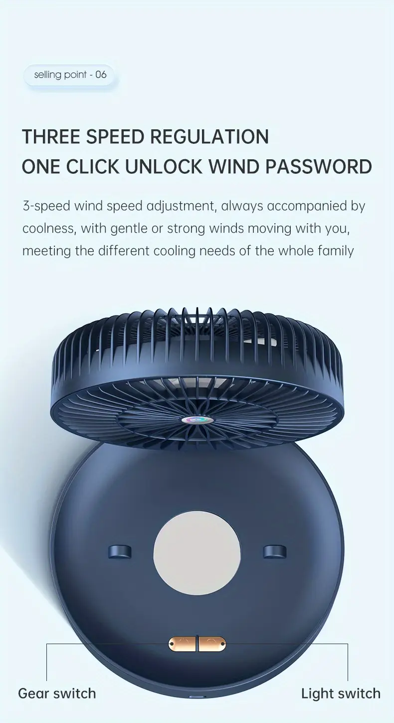 usb rechargeable desk fan with night light wall mountable quiet 1200mah lithium battery ideal for makeup office outdoor multi scene use portable fan details 4