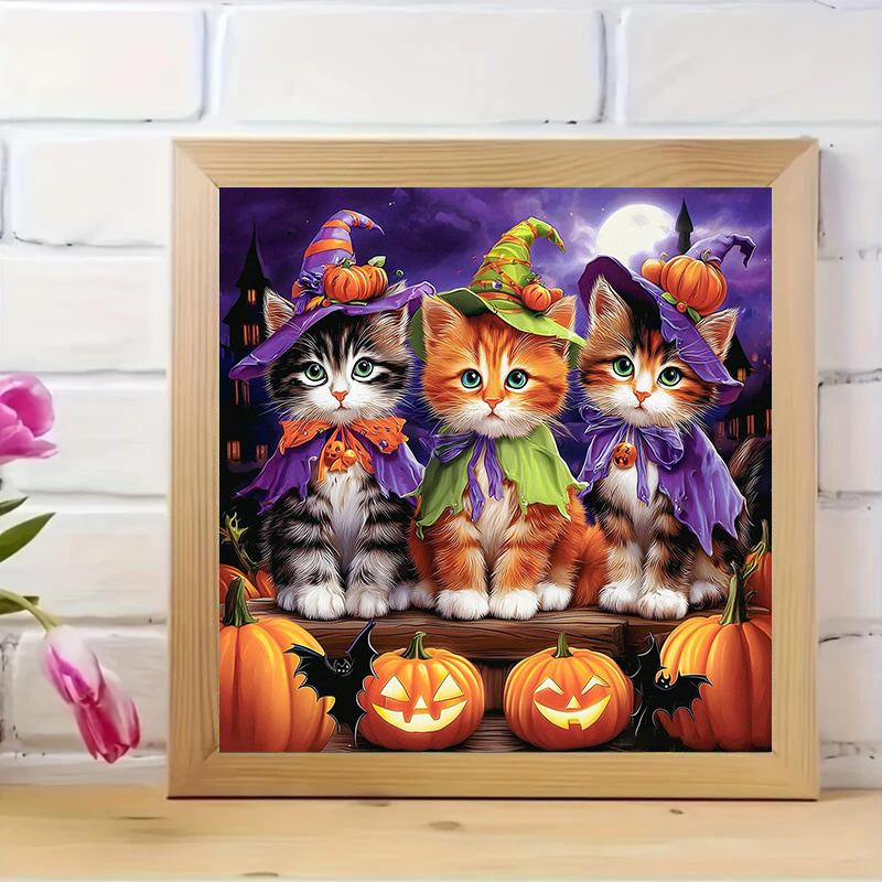 TEMU Halloween Themed Diamond Painting Kit, 3 With Pumpkin Design, For, Festival Atmosphere Wall Decor For Living Room Bedroom, Complete With Tools,