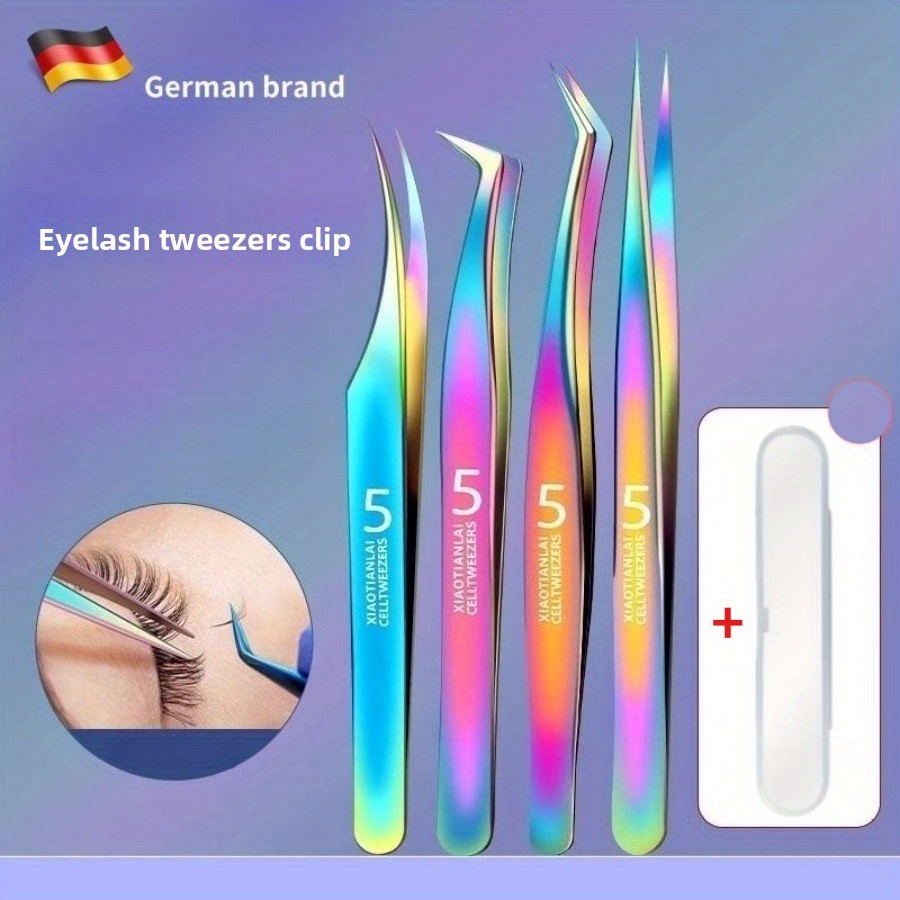 Image of High-precision Stainless Steel Eyelash Tweezers Women's Tweezers To Blackheads Cell Clip Full Set Of Grafting False Eyelash Clip Pimple Needle Clip Closed Mouth Artifact Tweezers Set Eyebrow Tweezers