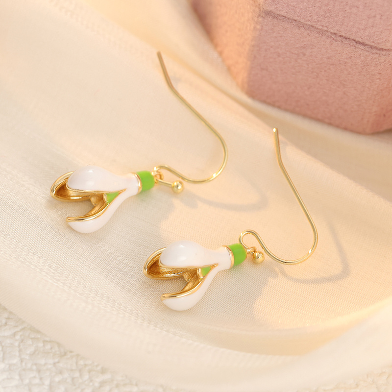 Plated Fresh White & Green Flower Earrings