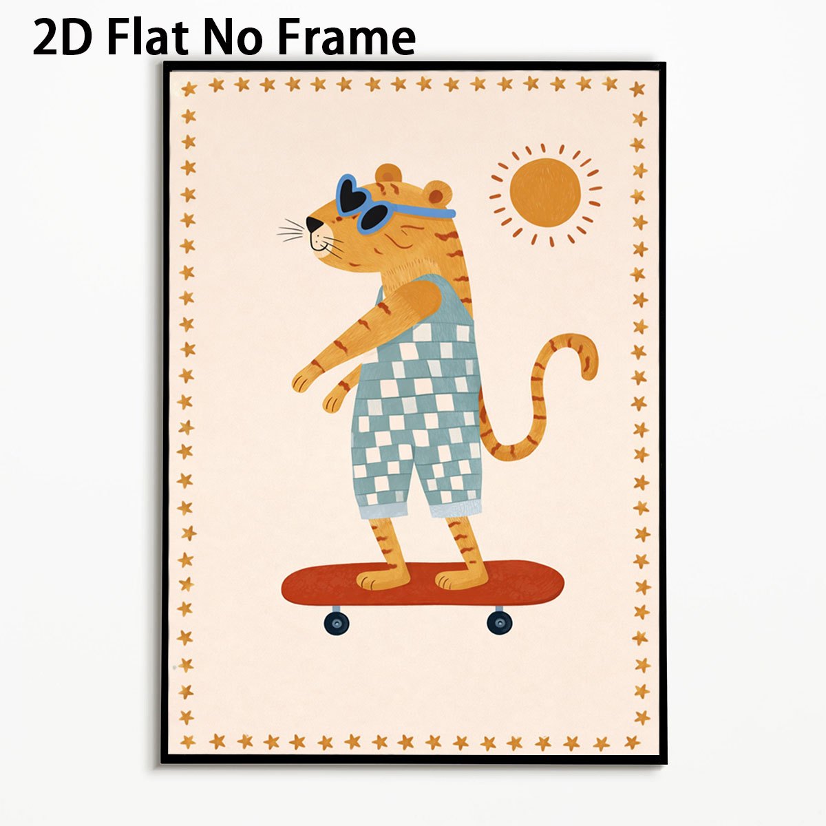 TEMU 2d Flat, 2d Flat, 1pc, Vintage Wall Art, Cool Tiger Skateboarding Canvas Posters, Unframed Art Prints, Modern Canvas Painting, Bedroom Kitchen
