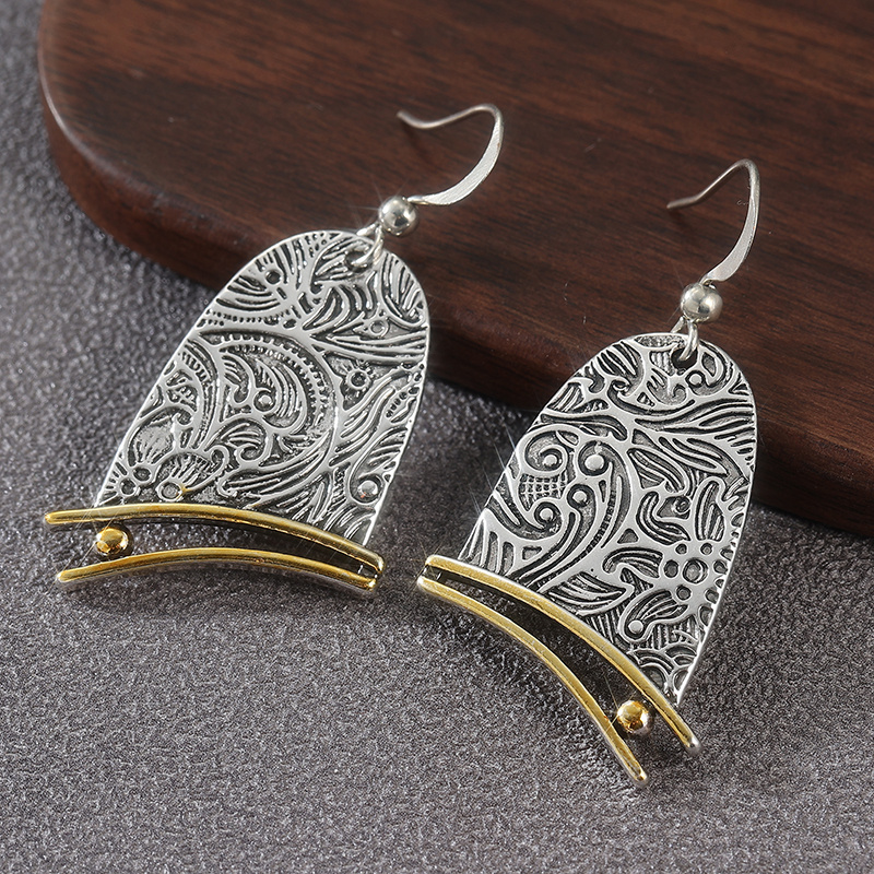 Women's Vintage Pattern Carved Irregular Pendant Earrings