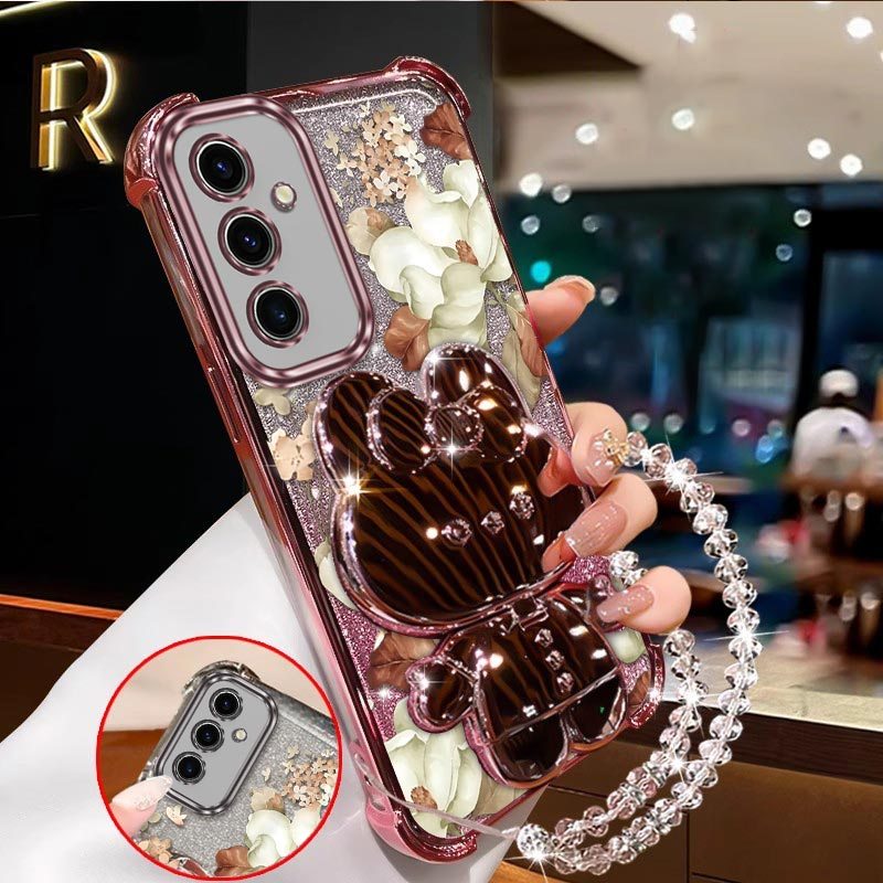 TEMU Phone Case - White Flowers With Stand And Transparent Beaded Lanyard Pattern Stylish Suitable For Galaxy S25 Fe Case With Comfortable Feel End