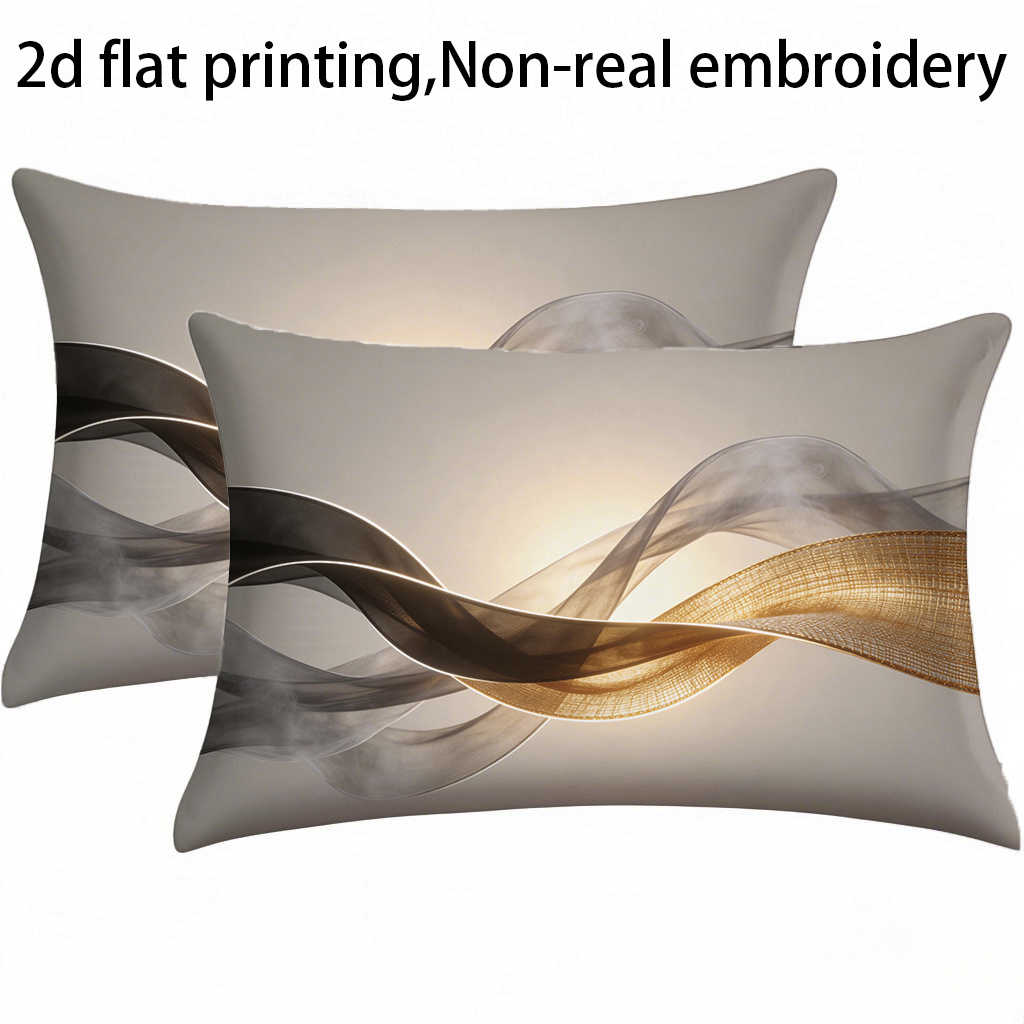 TEMU 2D Flat - Ensemble de 2 housses de coussin rectangulaires en polyester avec imprimés 2D plats et broderie non réaliste, conçues pour un look
