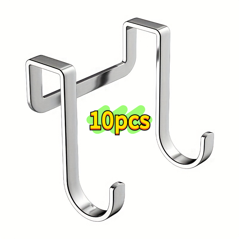 TEMU 10pcs Stainless Steel -shaped Heavy Duty Hook No-drill, Strong Load Bearing Over Door Cabinet Door Hanger, Multi-functional Premium Storage