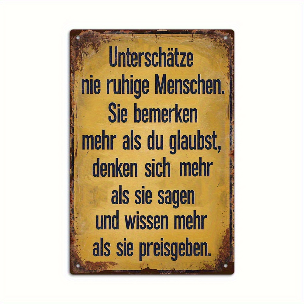 TEMU 1pc Vintage German Quote Metal Tin Sign- "never Quiet People"- Rustic Wall Art For Home, Office, Bar, For Man Cave, Farmhouse Decor, Gift Idea,