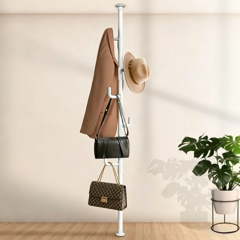TEMU Extendable Metal Coat Rack With Hooks; Sturdy Telescoping Clothes Rack; Height Adjustable From 43.31 To 122.05 Inches; Space- Design; Ideal For