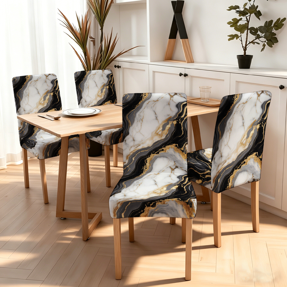 TEMU Black White And Print Stretch Chair Covers, Abstract Pattern Dining Chair Slipcovers, High Elastic Removable Washable Chair Seat Protector For