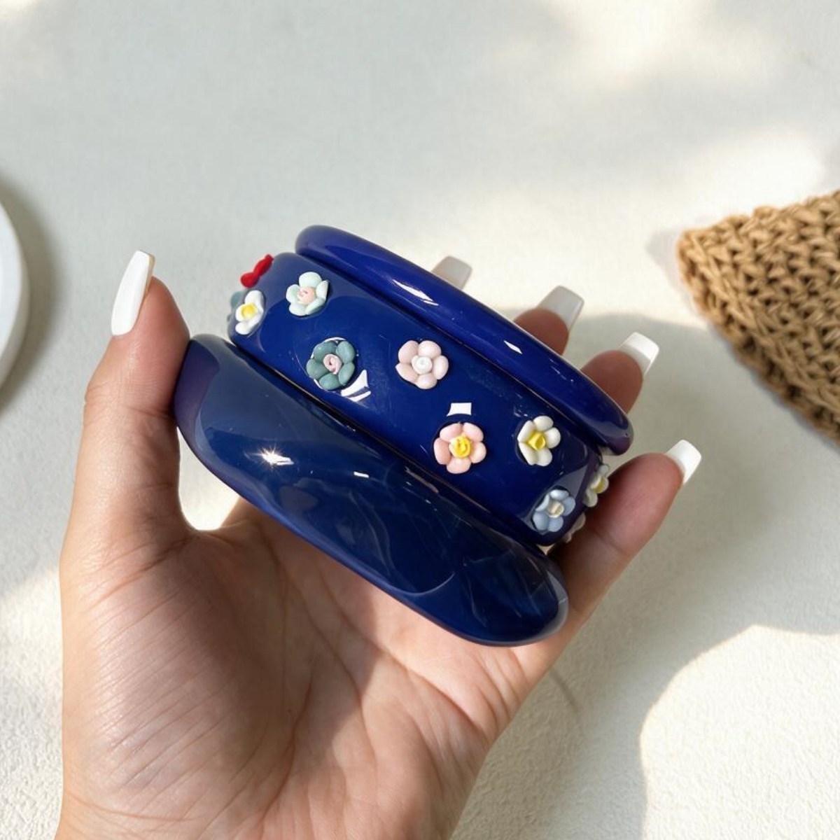 3pcs Blue Series Floral Resin Bracelet Set