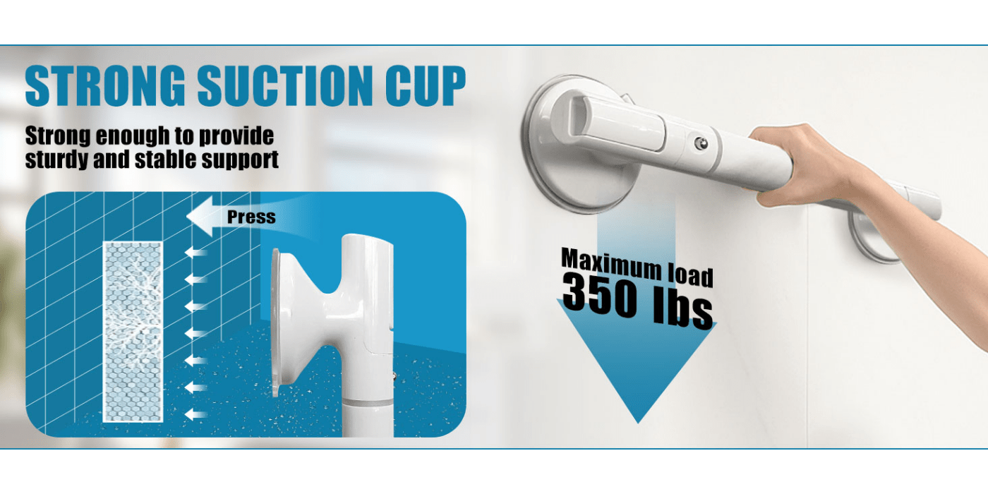 HEYMYTH 2-Pack Heavy Duty Shower Grab Bars for Elderly & Seniors - Strong Suction No Drill Bathroom Safety Handrails, Removable 45.01 cm Bathtub Grab Bars with Ergonomic Grip, Modern White Design