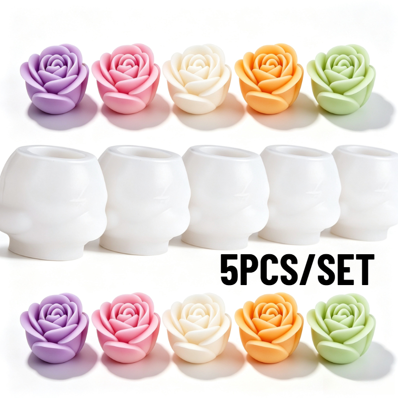 TEMU 5pcs/set Large 3d Mold Suitable For Resin & Candle Making, Silicone Flower Mold With Layered Rose For Diy Crafts, Wax Or Resin Ornament For