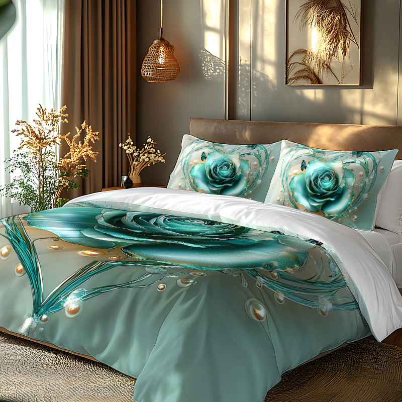 TEMU 2/3 stuks 2D Plat Koud Roos Bloem Serie, Witte Basis Schattig Romantisch Abstract Beddengoed. Gemaakt met Ultra-zachte Geborstelde Digitale