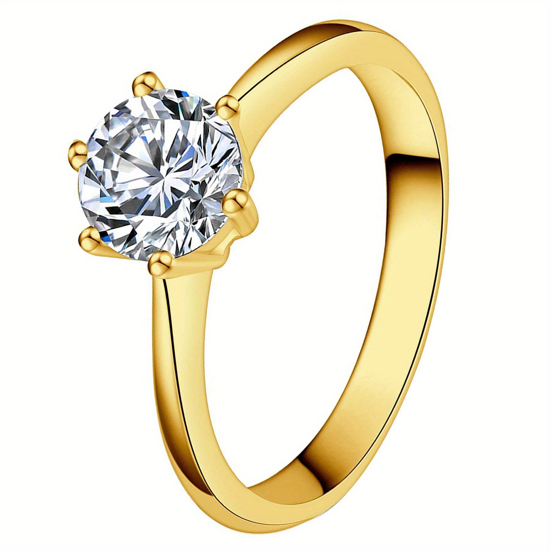 Image of Jewelrywe Classic Engagement Rings For Her, Stainless Steel Cubic Synthetic Zirconia Promise Ring Anniversary Wedding Rings For Women