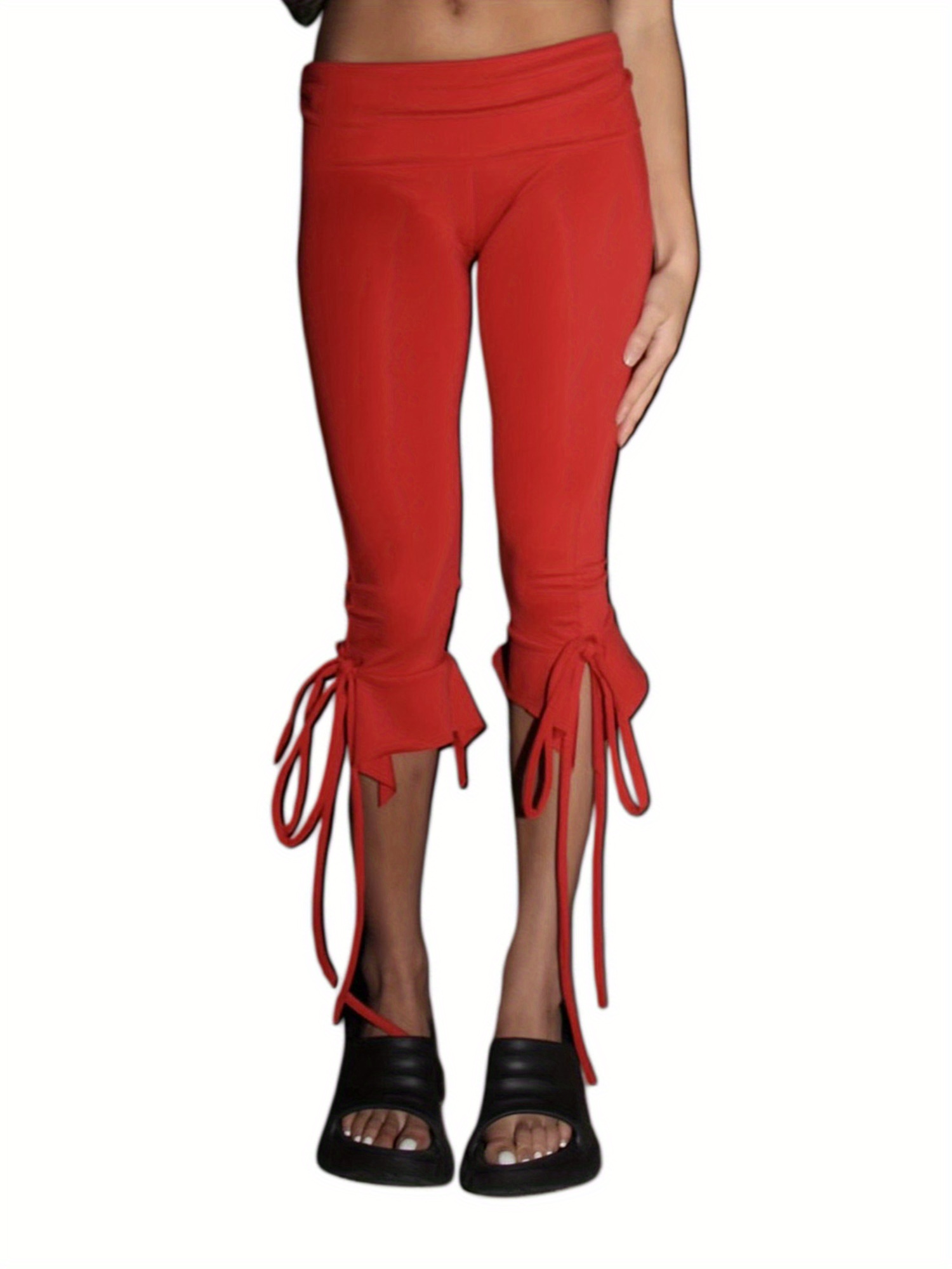 Y2k Capri Pants Solid Color Bow Decor Summer Casual for Women Trendy Skinny  Cropped Pants High Waist Pull On Capris Trousers Coquette Streetwear Stret