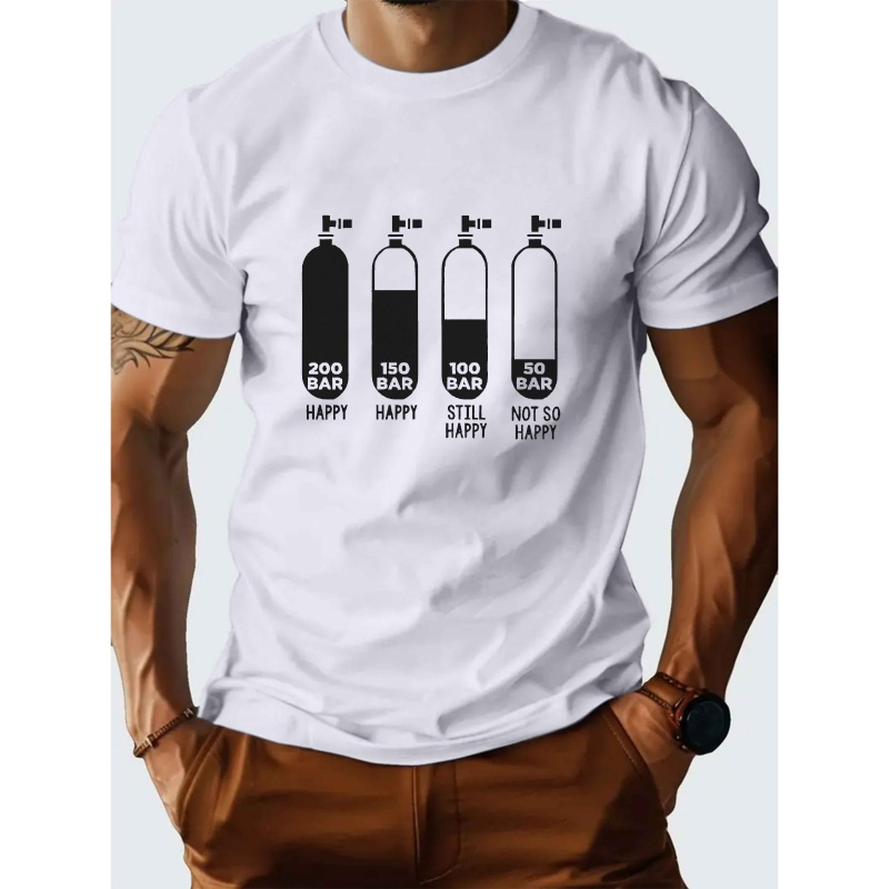 

Men's Lightweight Polyester T-shirt With Unique Diving Graphic - Pressure Gauges Print, Casual Crew Neck, Short Sleeve Summer Top In